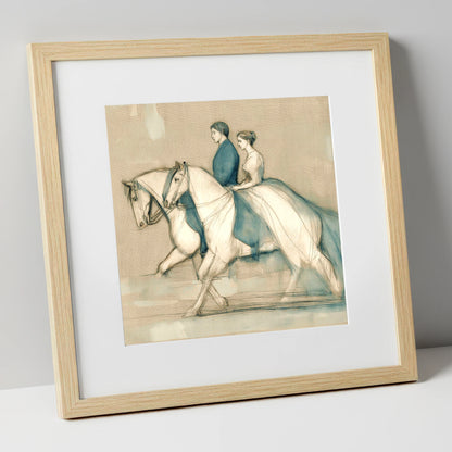 Quiet Companionship horse & rider art print in natural frame
