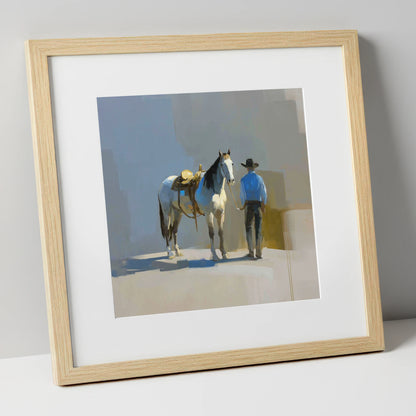 Quiet Western Partnership western horse art print in natural frame