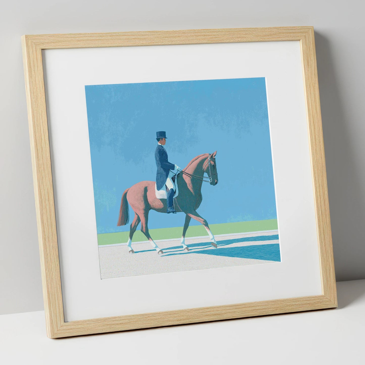 Collected Harmony dressage horse art print in natural frame