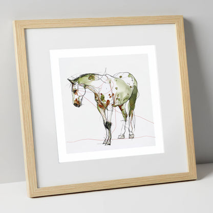 Earthy Appaloosa Contour horse breed art print in natural frame