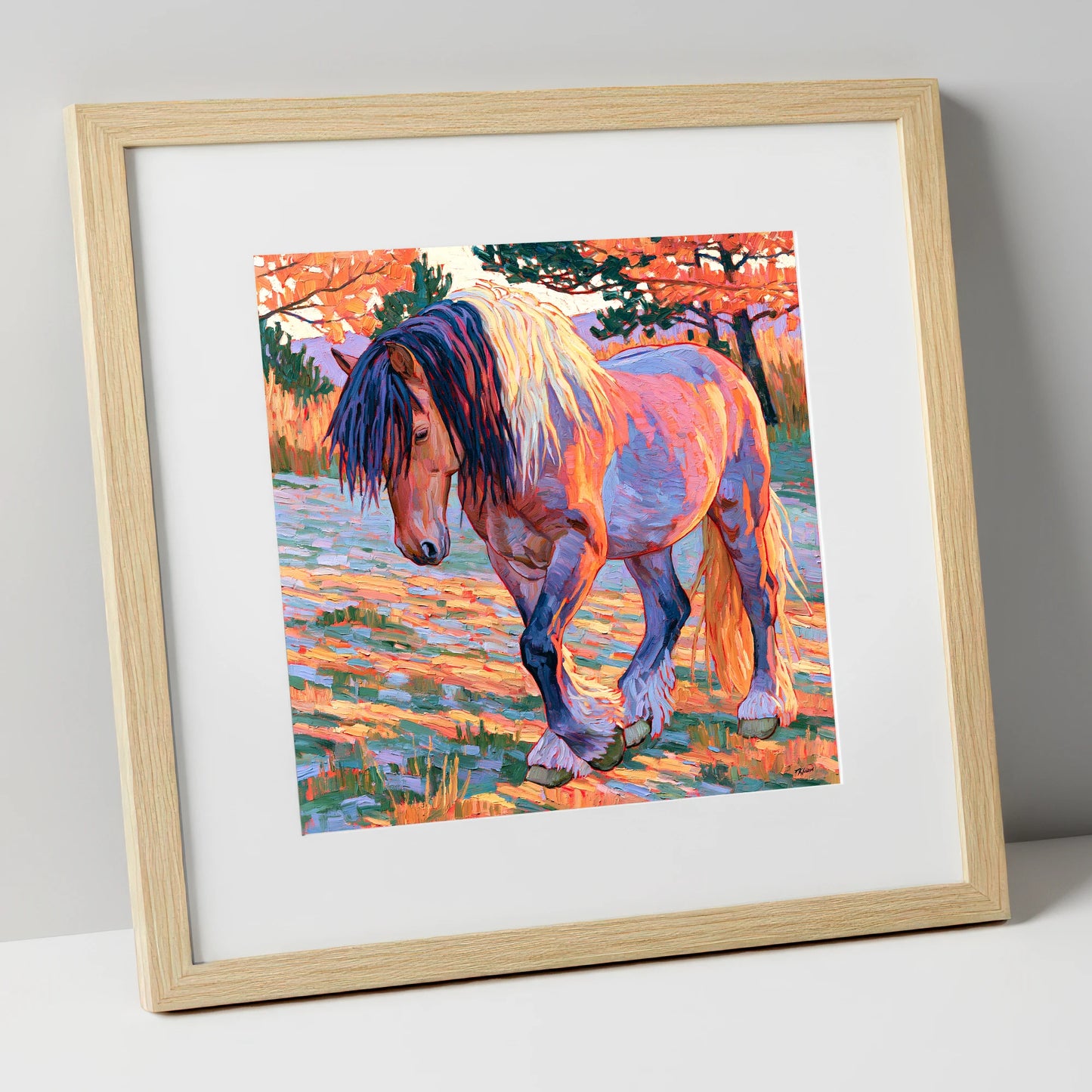 Vibrant Feathered Heavy Horse horse breed art print in natural frame