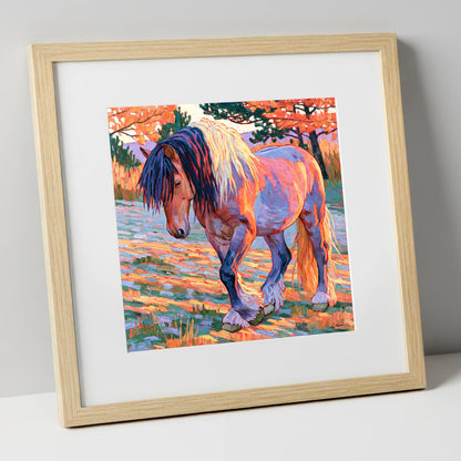 Vibrant Feathered Heavy Horse horse breed art print in natural frame