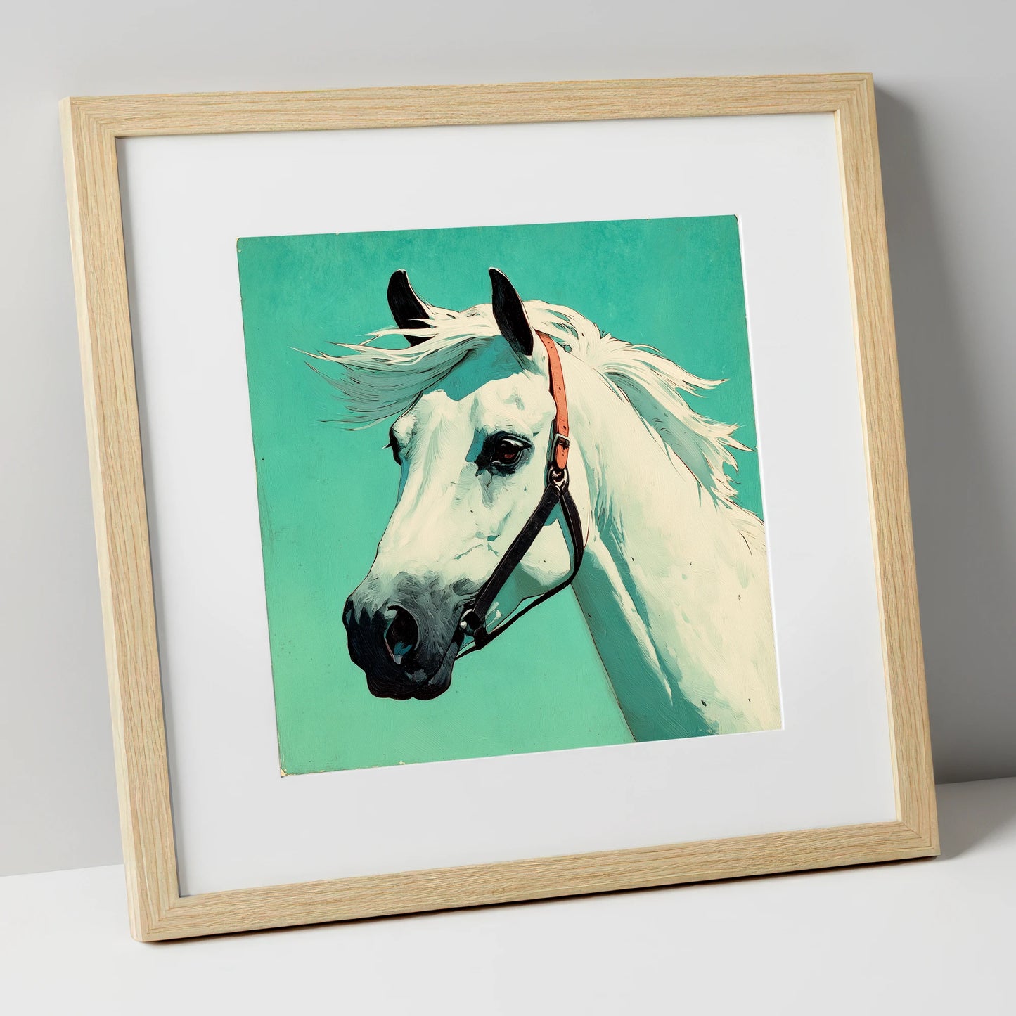 The Vivid Grey horse breed art print in natural frame