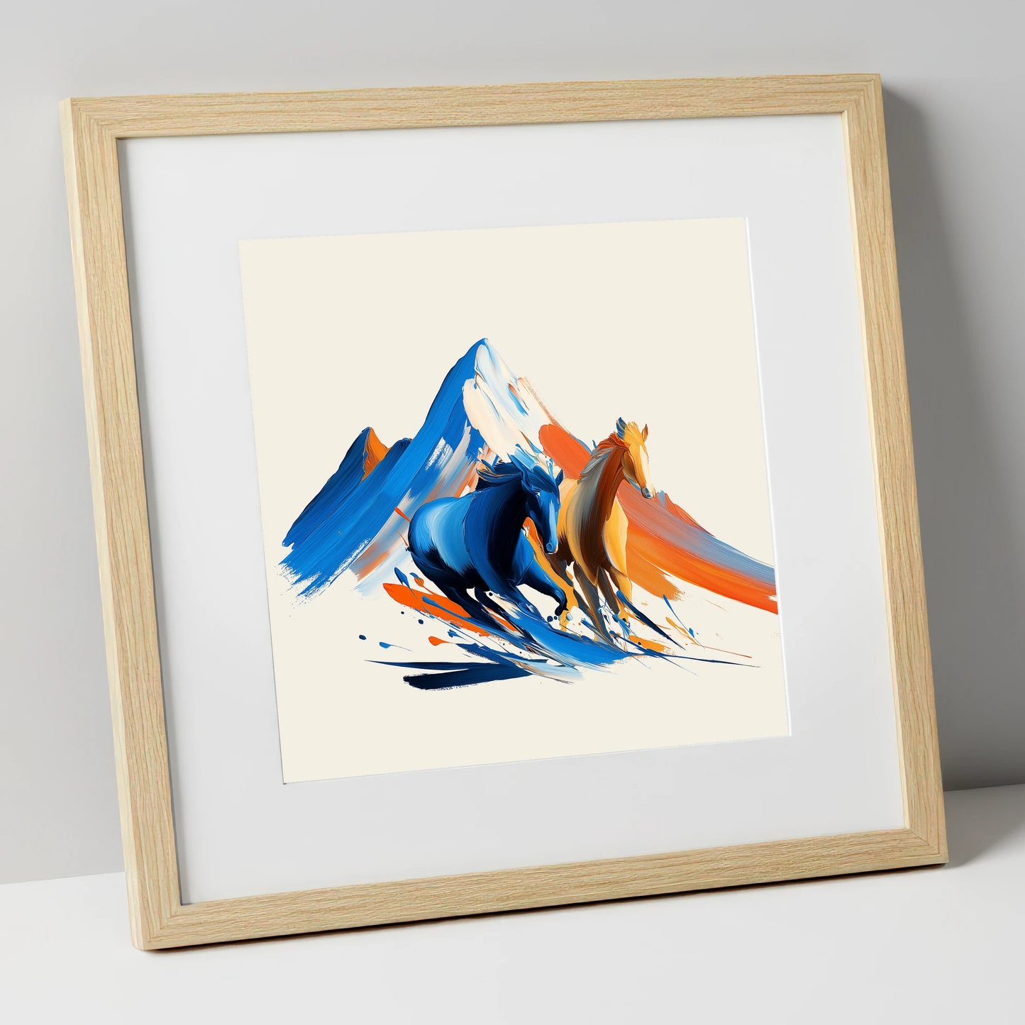 Vivid Mountain Strides horse landscape art print in natural frame