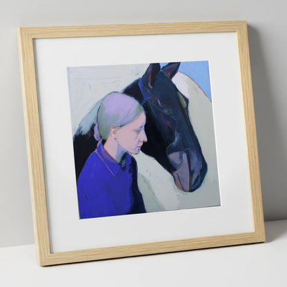 Silent Understanding horse & rider art print in natural frame