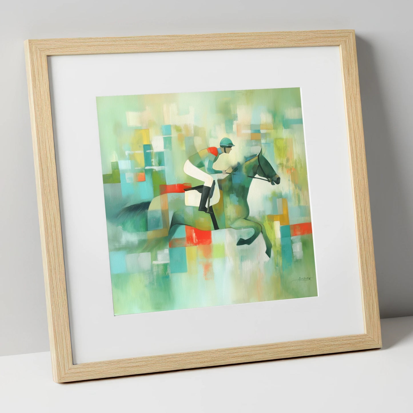Geometric Racing Form racing horse art print in natural frame