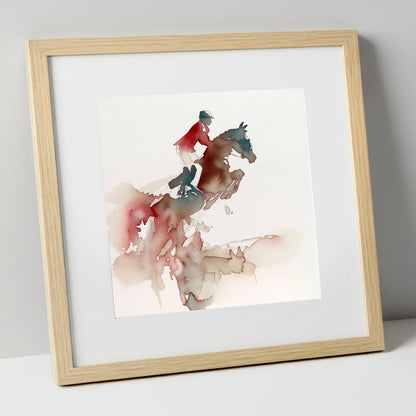 Crimson Flight show jumping horse art print in natural frame