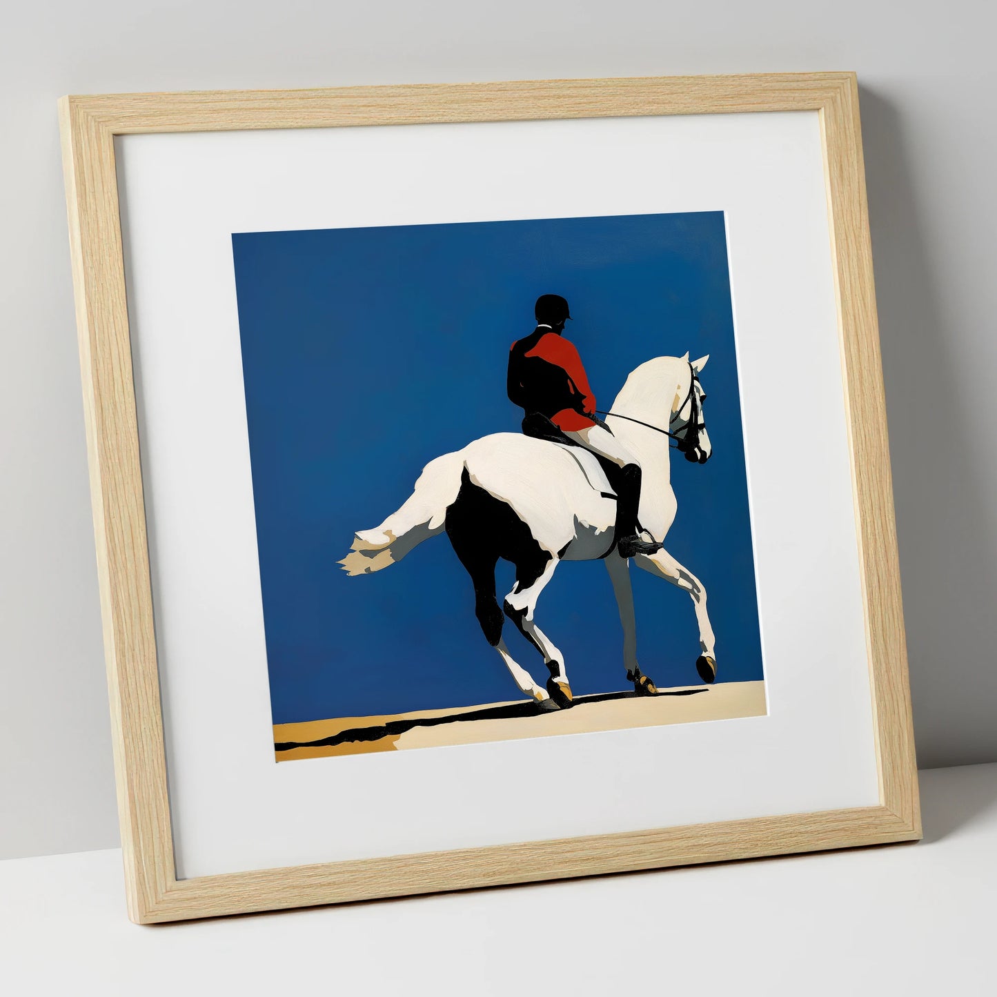 Scarlet Dressage Silhouette dressage horse art print in natural frame