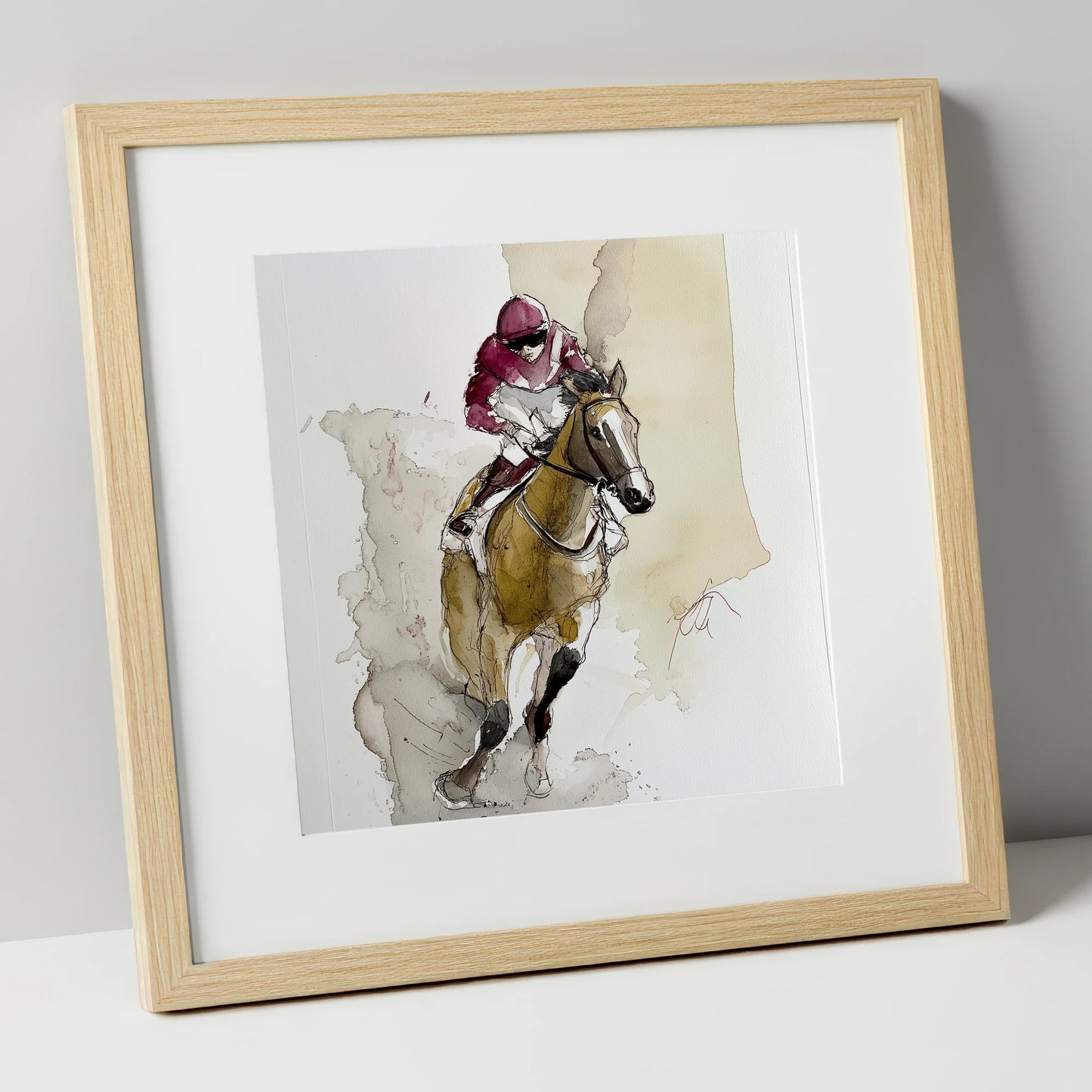 The Final Furlong racing horse art print in natural frame