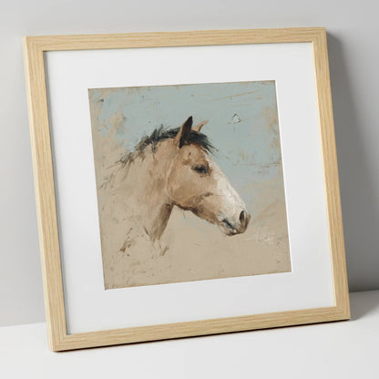 Study in Sand and Sky horse portrait art print in natural frame