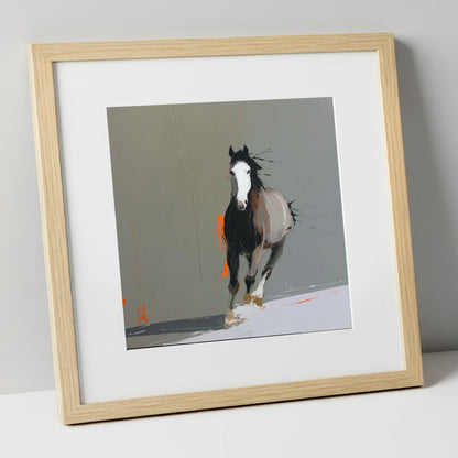 Striking Forward Impulse horse portrait art print in natural frame