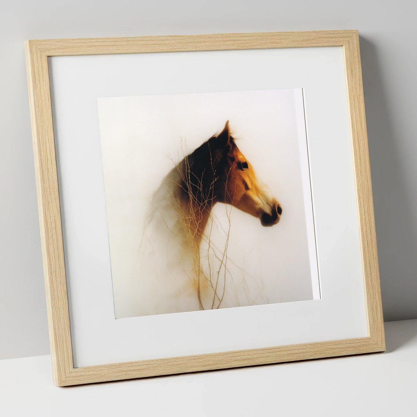 Ethereal Amber Portrait horse portrait art print in natural frame