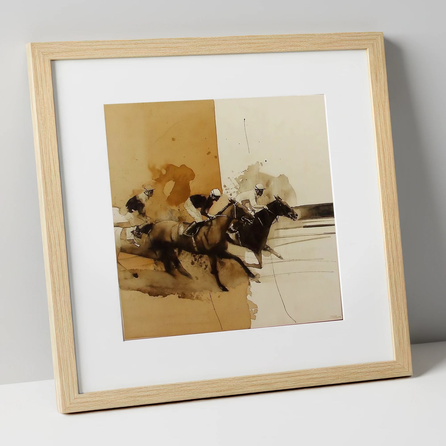 Dust and Glory racing horse art print in natural frame