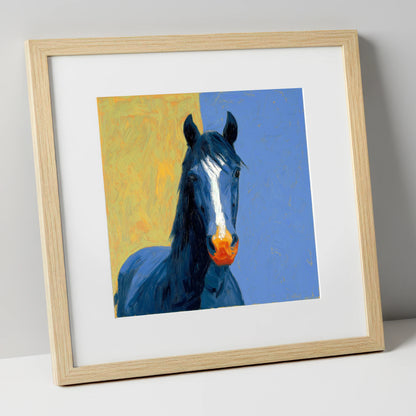 The Azure Blaze horse breed art print in natural frame