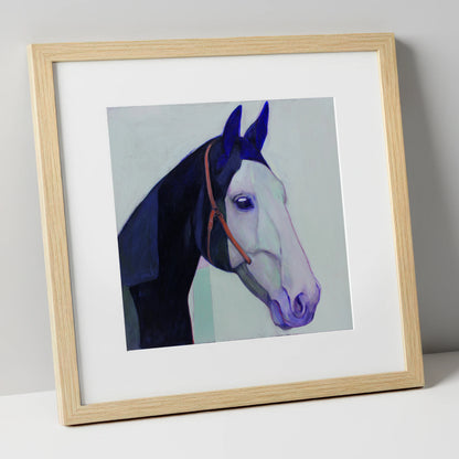 Indigo and Ice horse portrait art print in natural frame