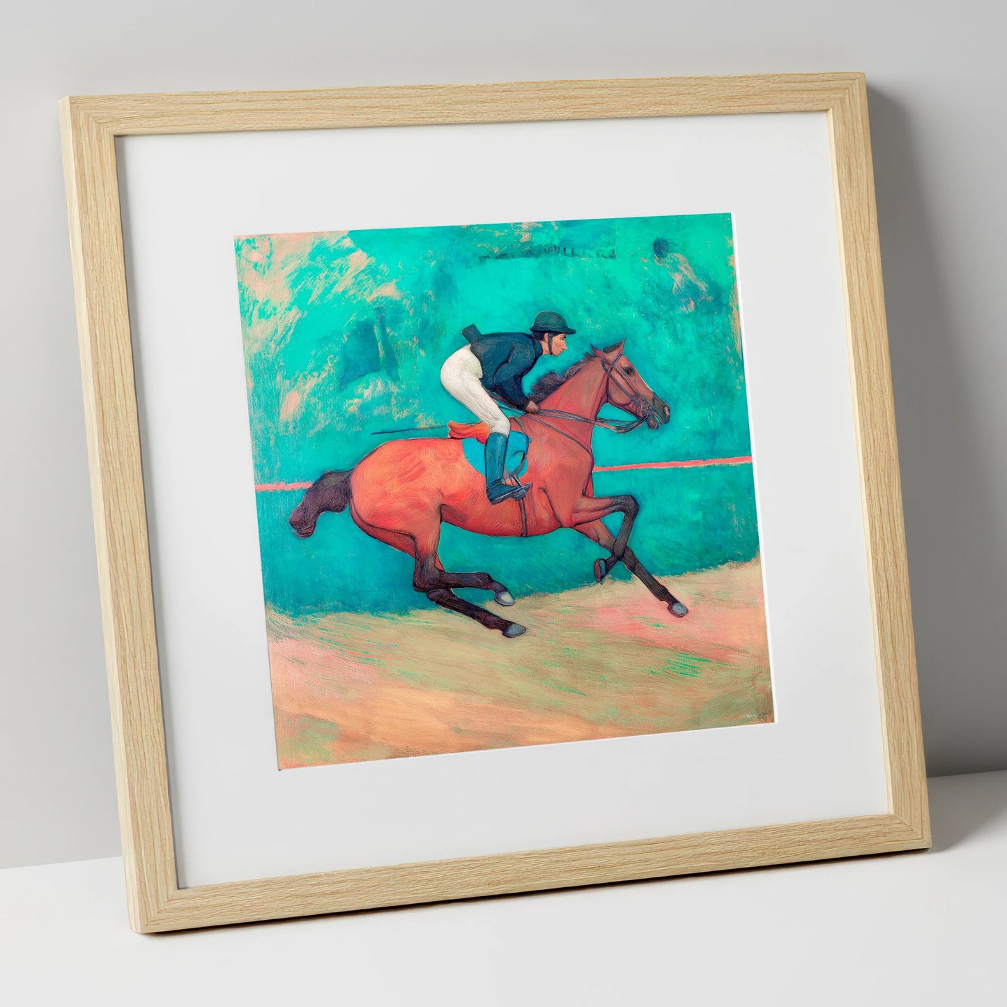 Rhythm in Emerald racing horse art print in natural frame