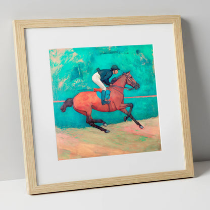 Rhythm in Emerald racing horse art print in natural frame