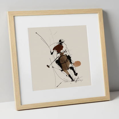 Dynamic Chukka polo horse art print in natural frame