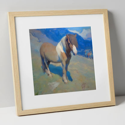 Highland Sentinel horse breed art print in natural frame
