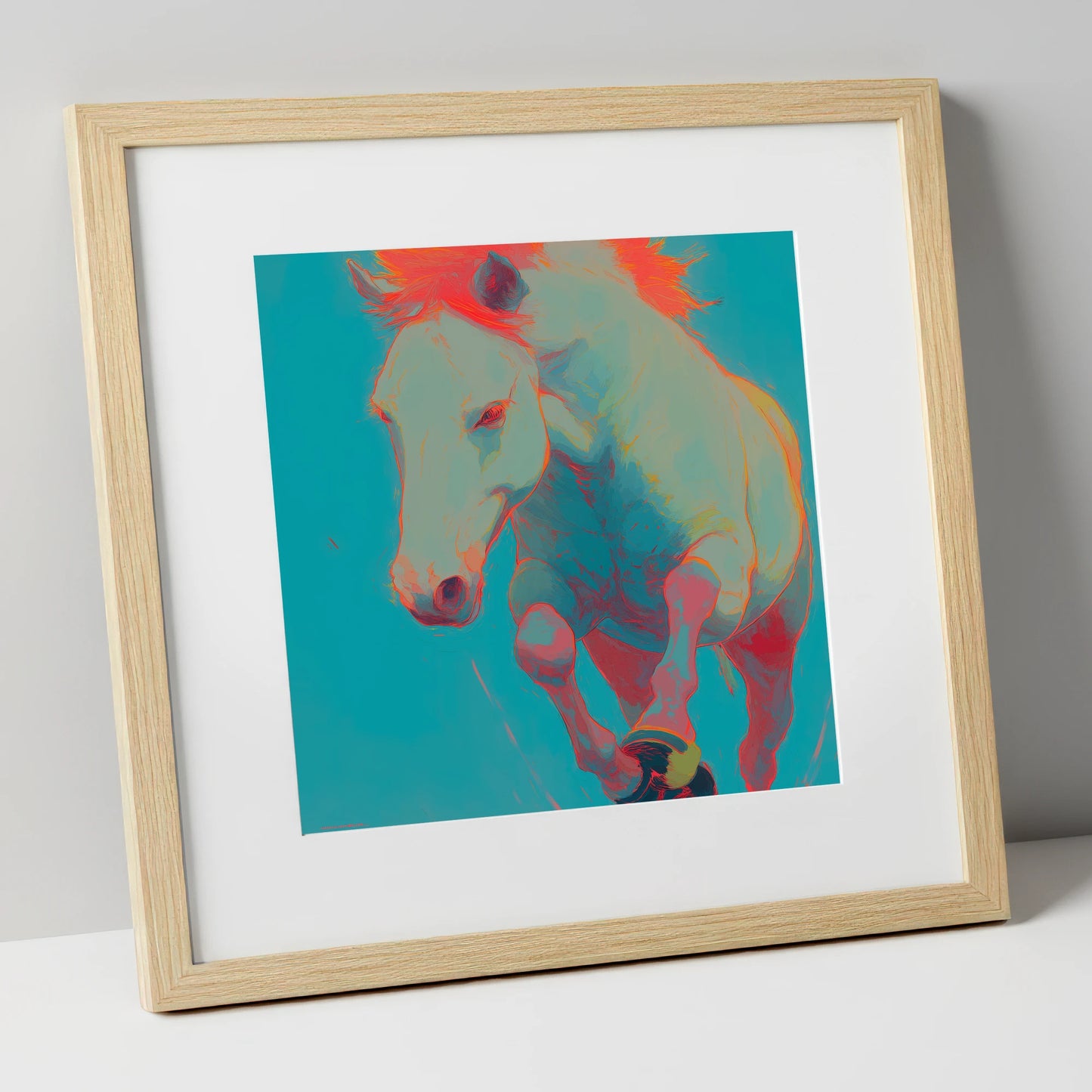 Vibrant Equine Spirit horse portrait art print in natural frame