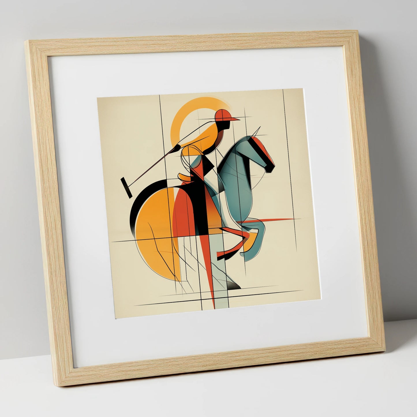 Structured Polo Strike polo horse art print in natural frame