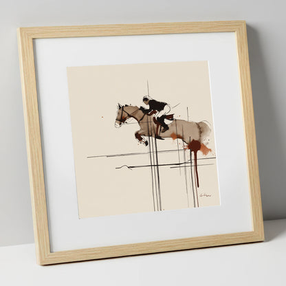 Precision and Flight show jumping horse art print in natural frame