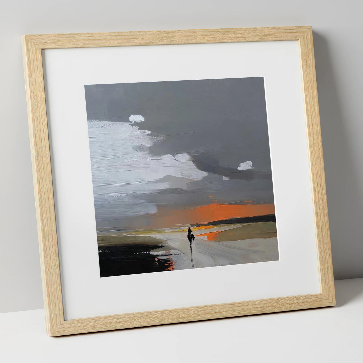 Into the Amber Dusk horse landscape art print in natural frame