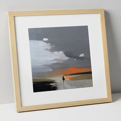 Into the Amber Dusk horse landscape art print in natural frame
