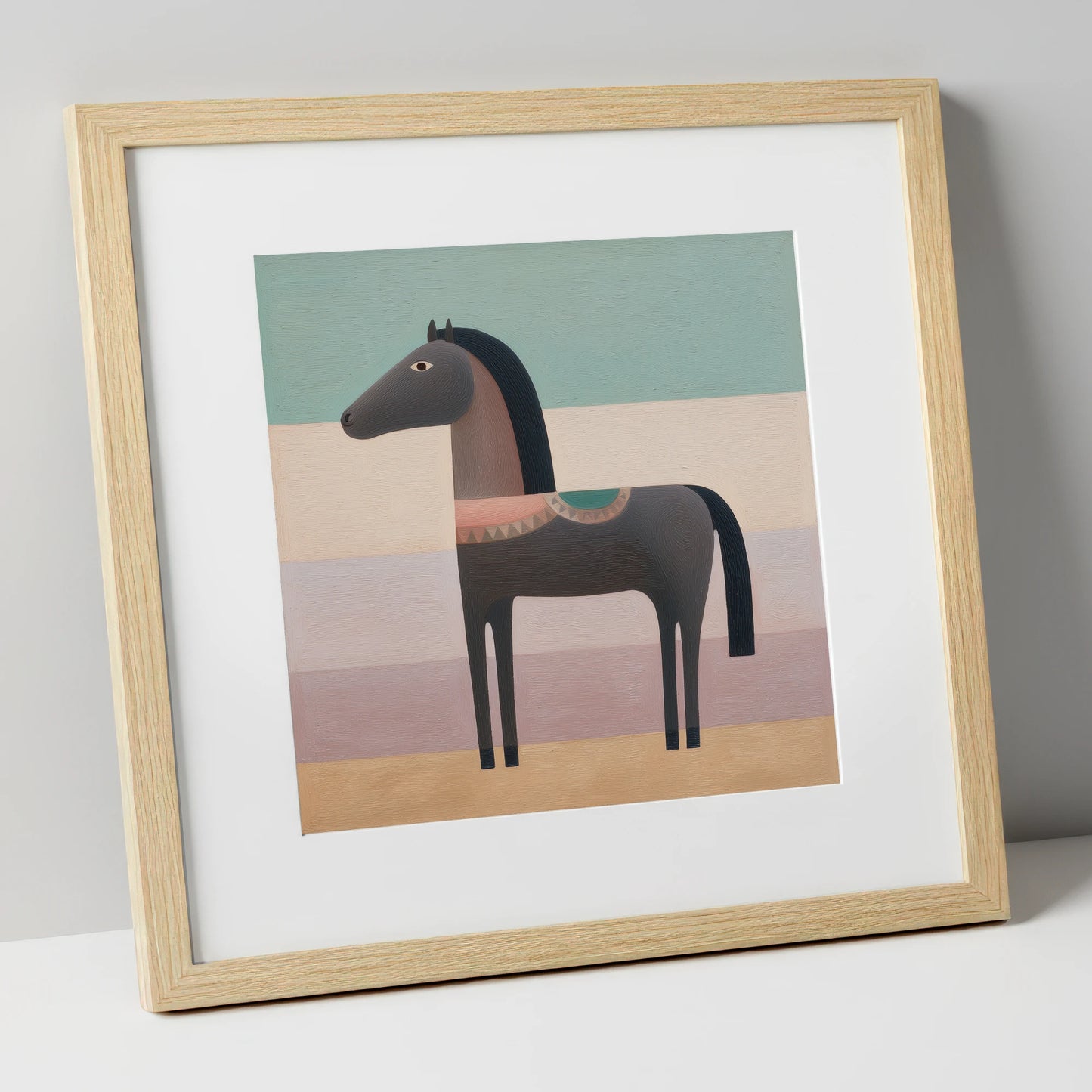 Stylised Charcoal Equine horse breed art print in natural frame