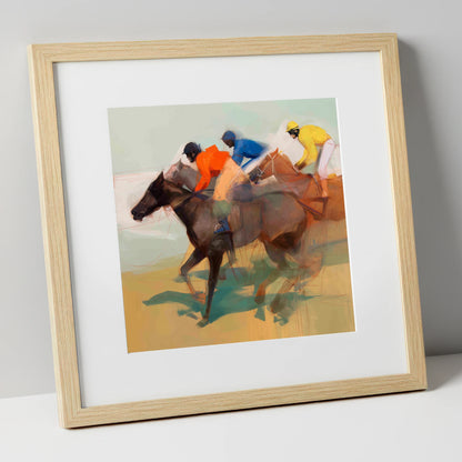 Silks of the Final Furlong racing horse art print in natural frame