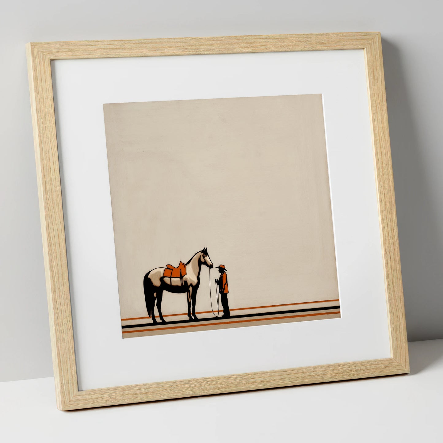 The Quiet Companion horse & rider art print in natural frame