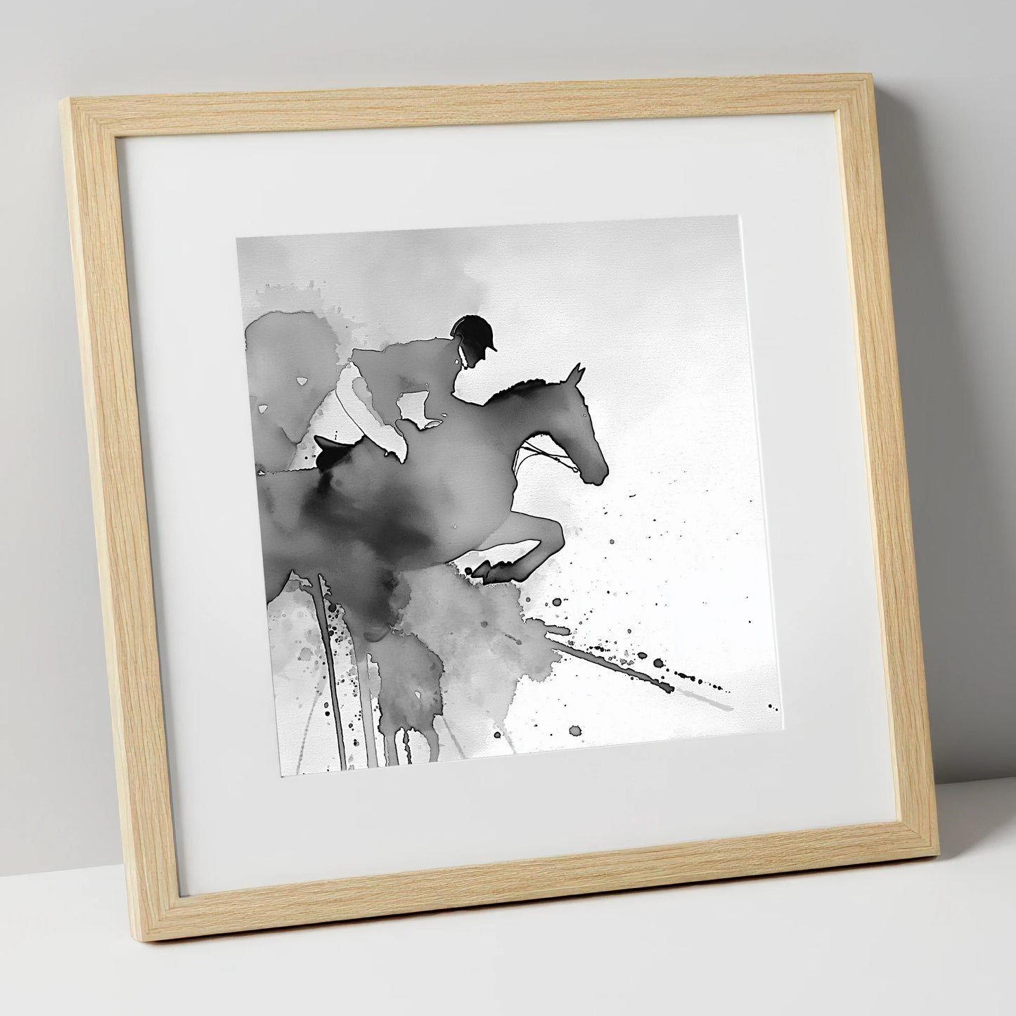 Ethereal Flight show jumping horse art print in natural frame