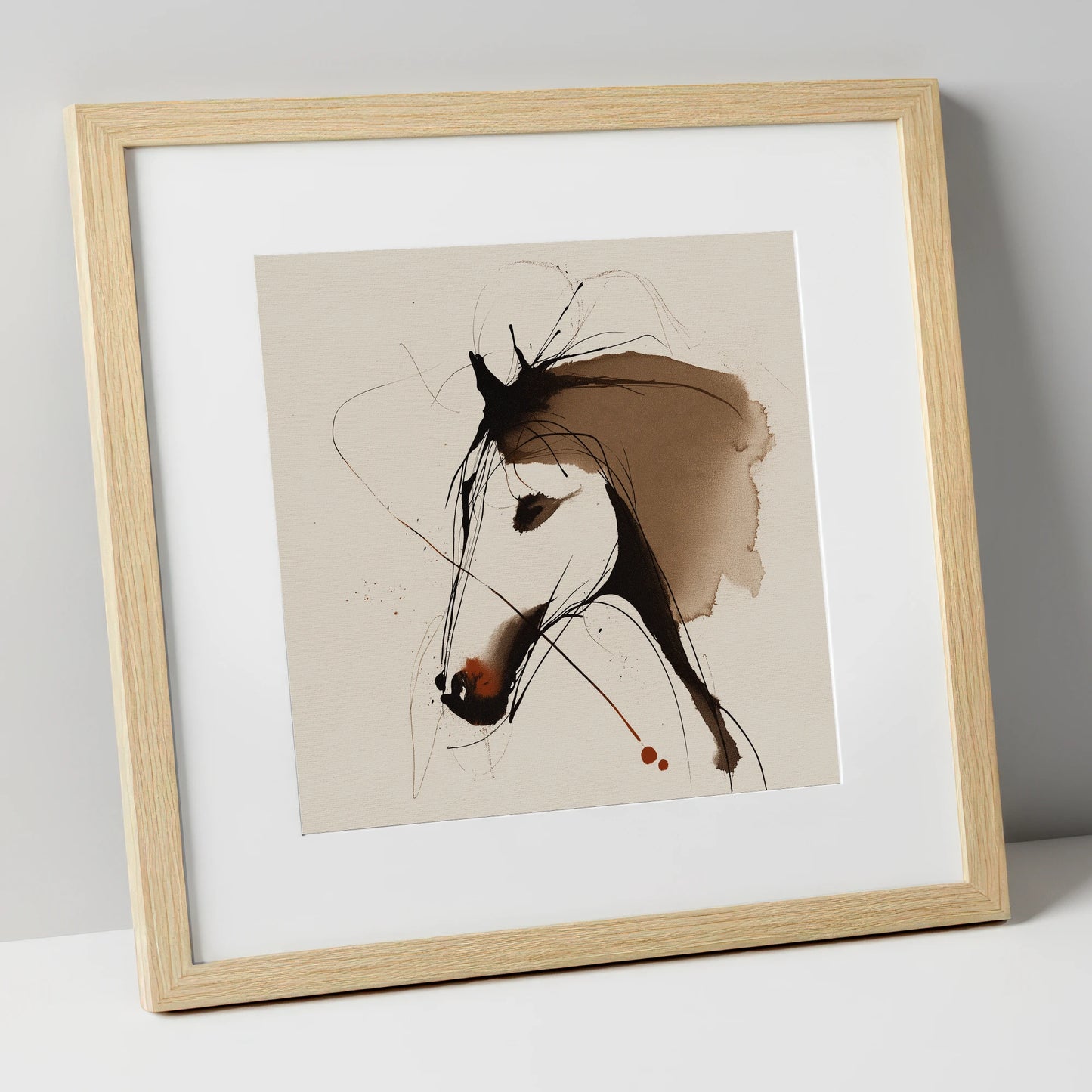 Fluid Sepia Equine Profile horse portrait art print in natural frame