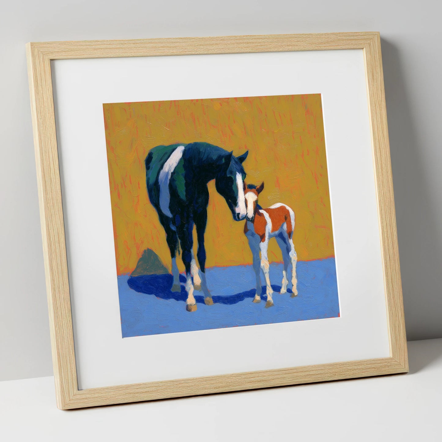 Sun-Drenched Devotion mare & foal art print in natural frame