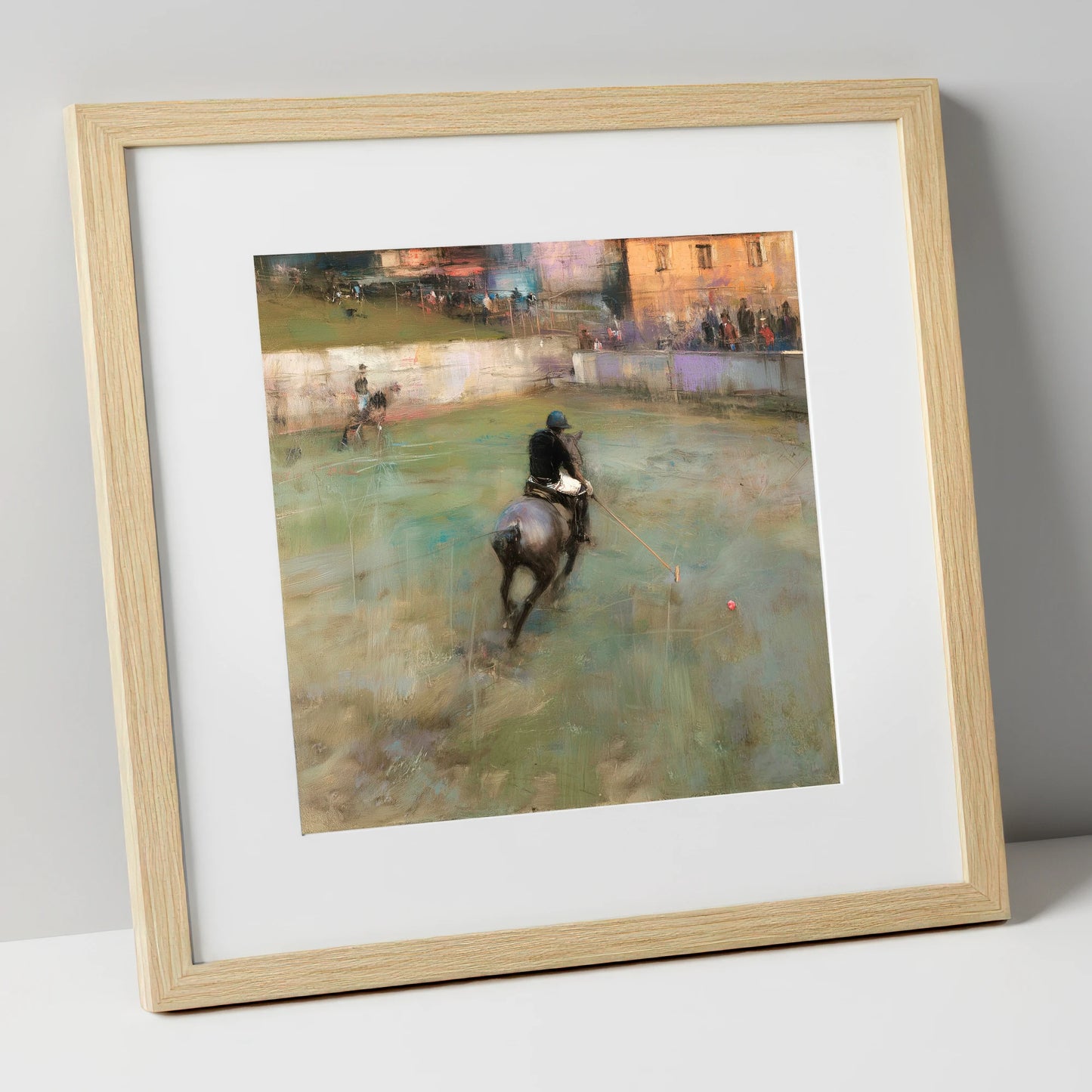 The Breakaway Drive polo horse art print in natural frame