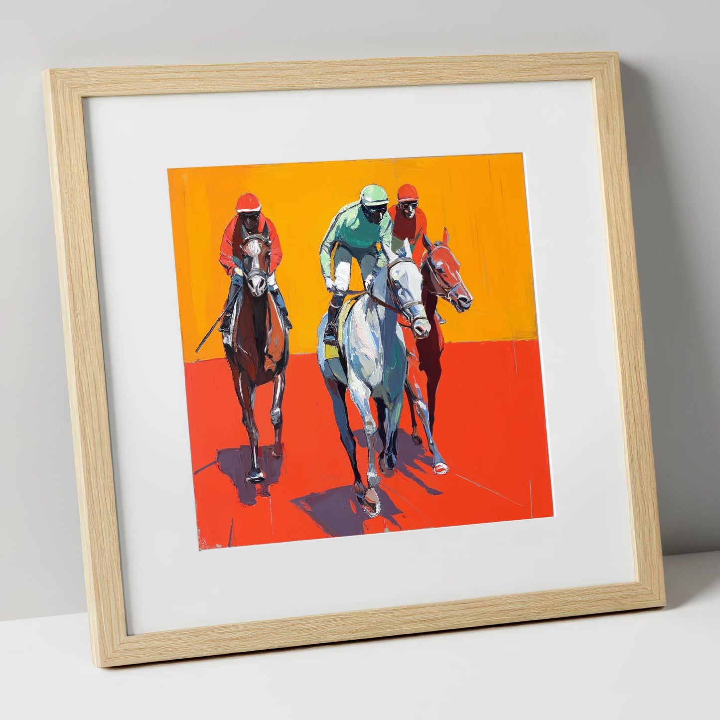 Heat of the Race racing horse art print in natural frame