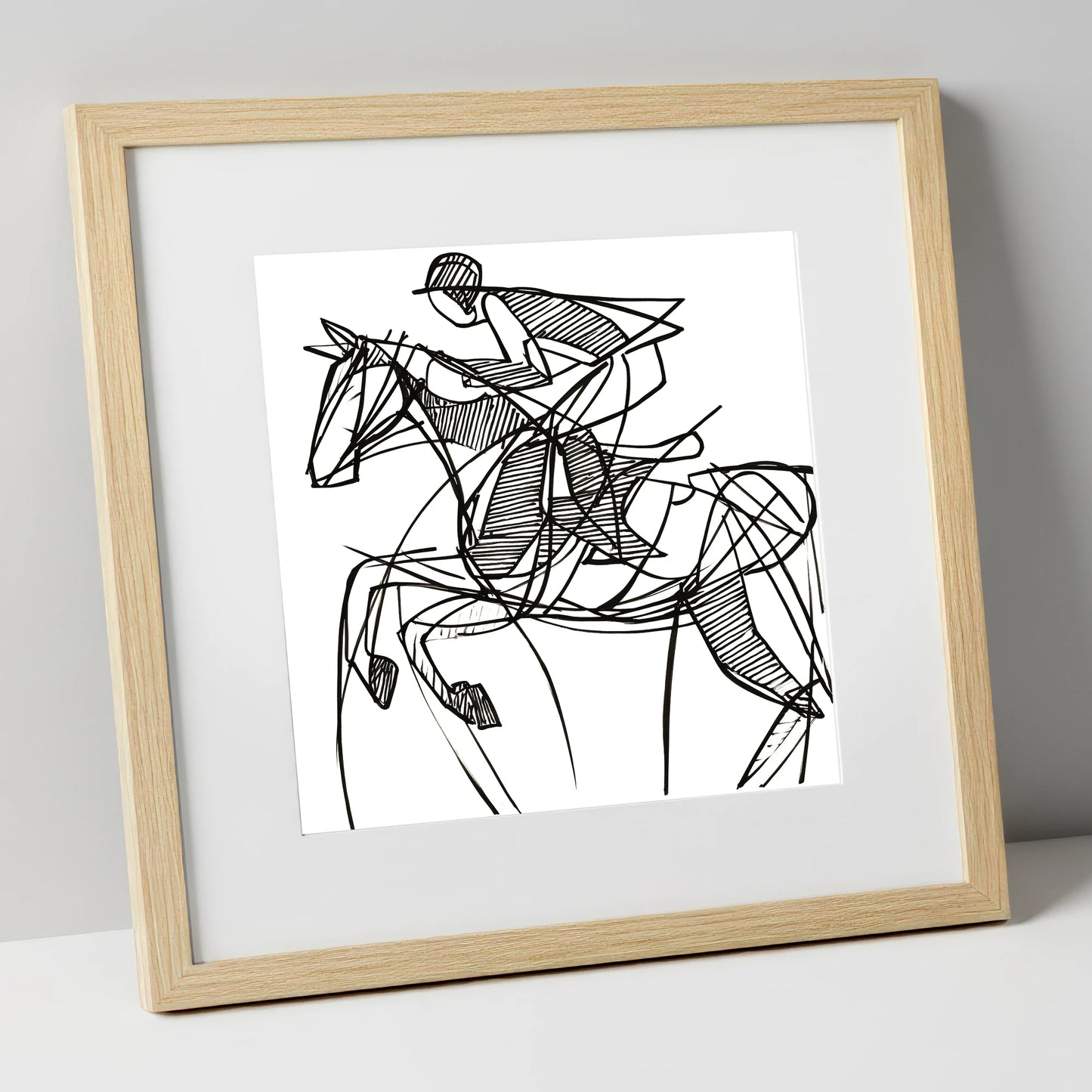 Dynamic Line Jumper show jumping horse art print in natural frame