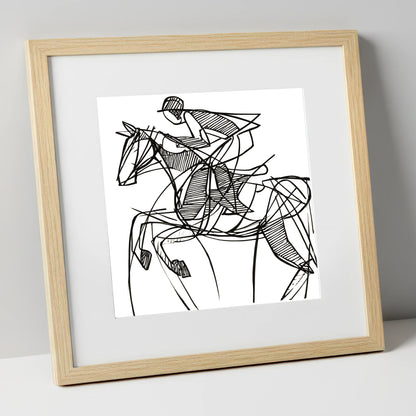 Dynamic Line Jumper show jumping horse art print in natural frame