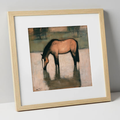 Quiet Reflection horse portrait art print in natural frame