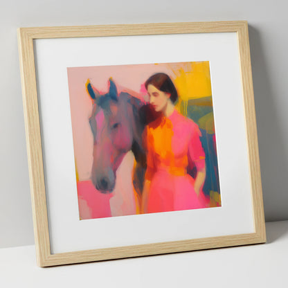 The Vivid Connection horse & rider art print in natural frame