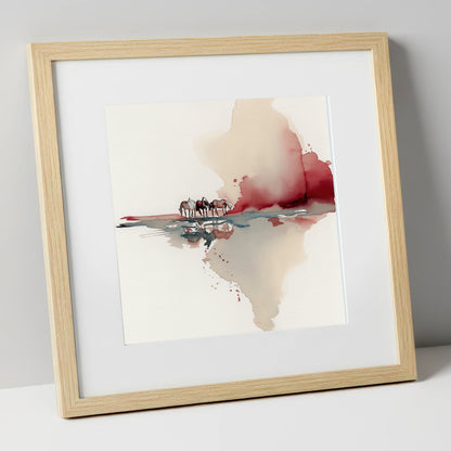 Crimson Reflections horse landscape art print in natural frame
