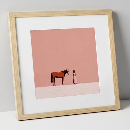 A Quiet Understanding horse & rider art print in natural frame