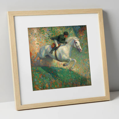 The Painted Leap show jumping horse art print in natural frame