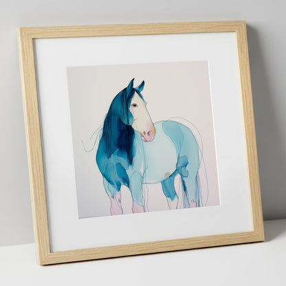 Ethereal Blue Equine horse breed art print in natural frame