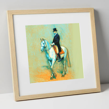 The Classical Master dressage horse art print in natural frame