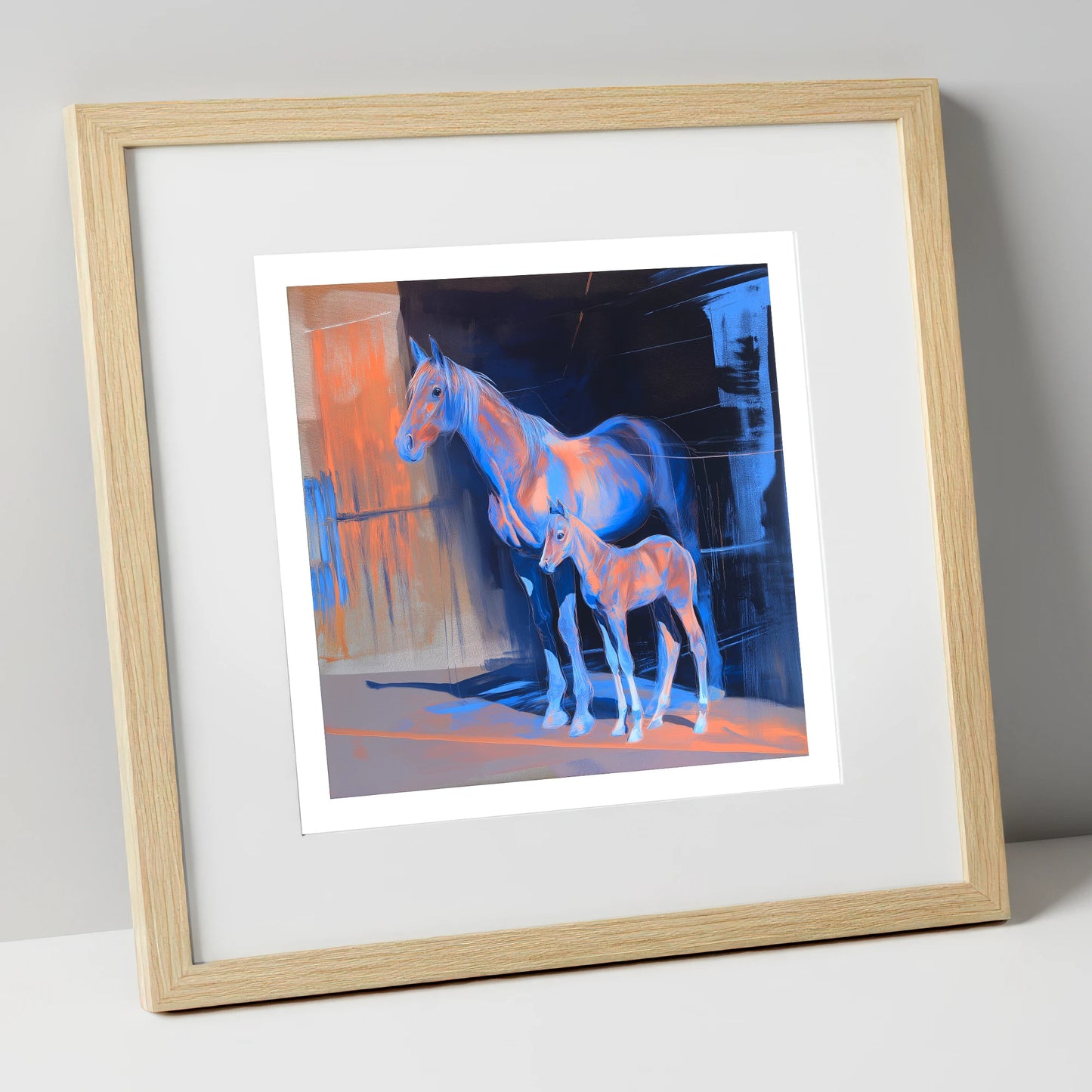 Luminous Mare And Foal mare & foal art print in natural frame