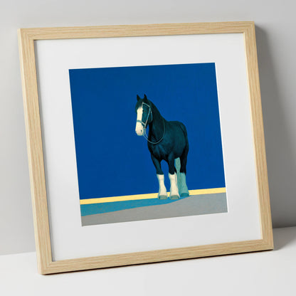 The Cobalt Shire horse breed art print in natural frame