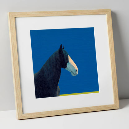 Azure Gentle Giant horse breed art print in natural frame