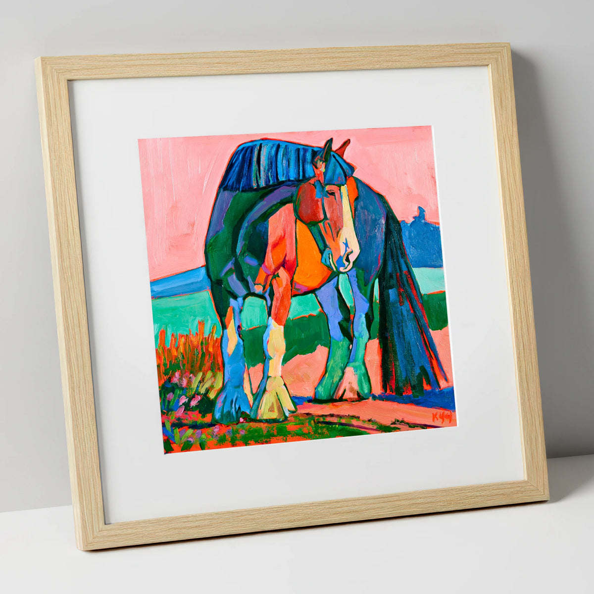 Colourful Shire Horse Portrait horse breed art print in natural frame