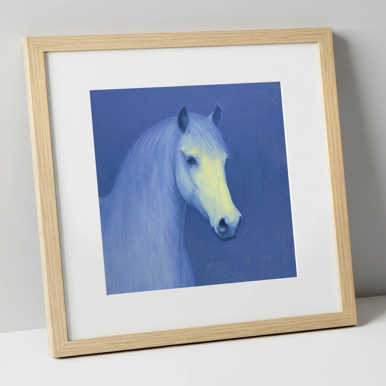 Luminous Blue Portrait horse portrait art print in natural frame